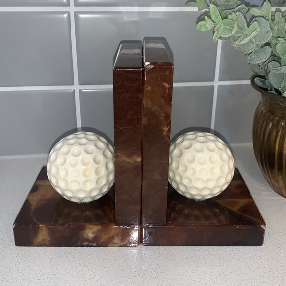 Vintage Alabaster Golf Ball Bookends - Picture 3 of 12